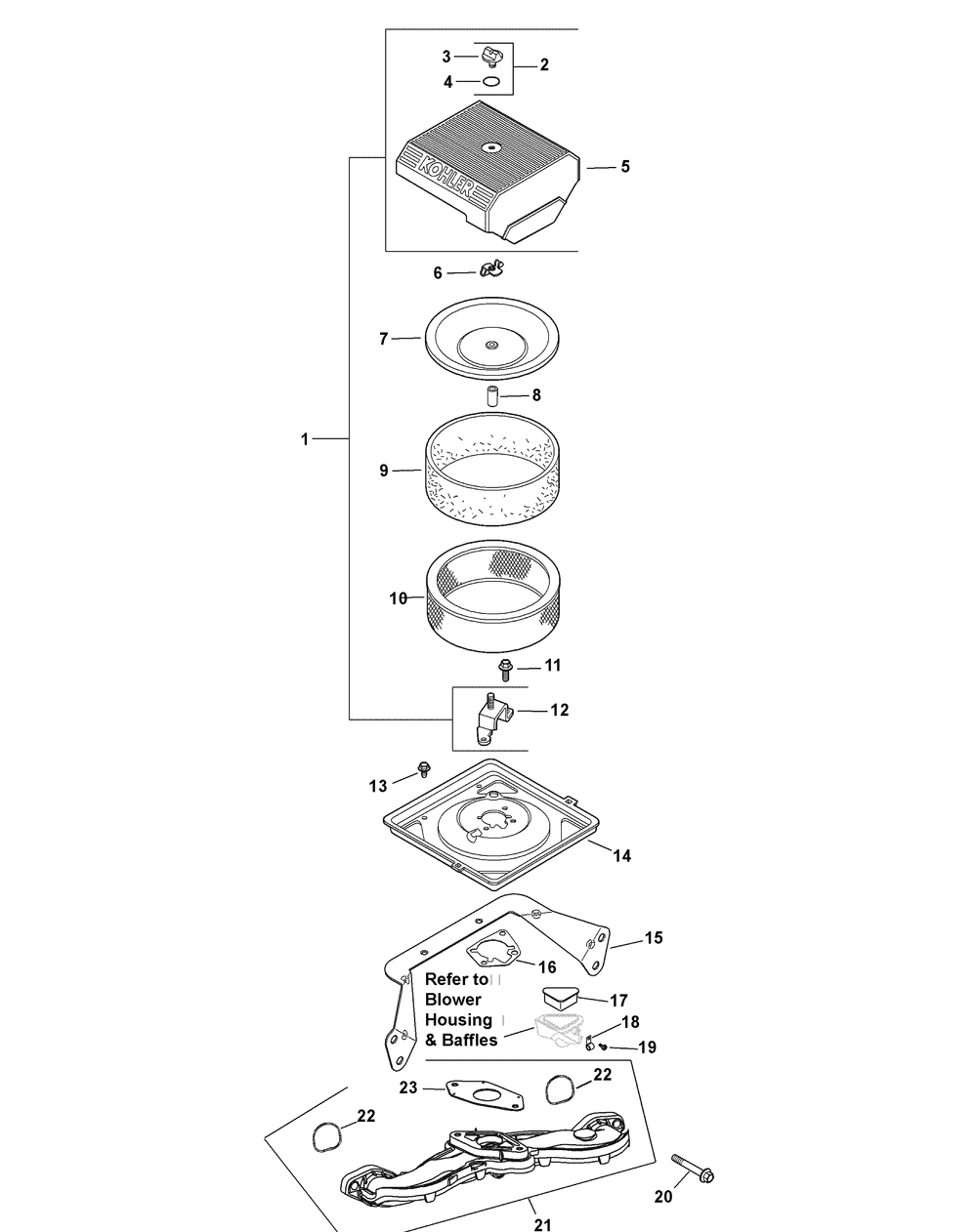 Kohler Engine Air Intake And Filtration Diagram and Parts List for 46F 4X4-1I018G-1I019G-37ACH010 Cub Cadet Lawn Tractor Accessories